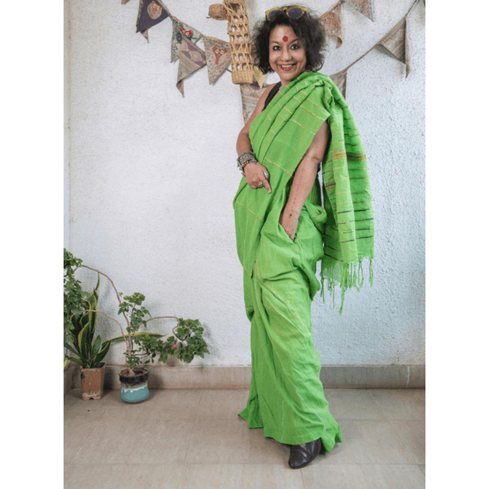 PRATHAA Green Khesh Skirt Saree with Unstitched Blouse