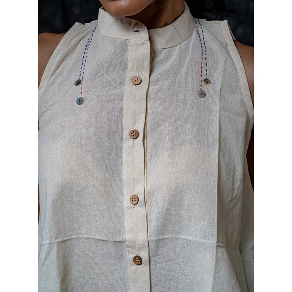 PRATHAA Women Beige Cotton Solid Kurti with Pant and Dupatta