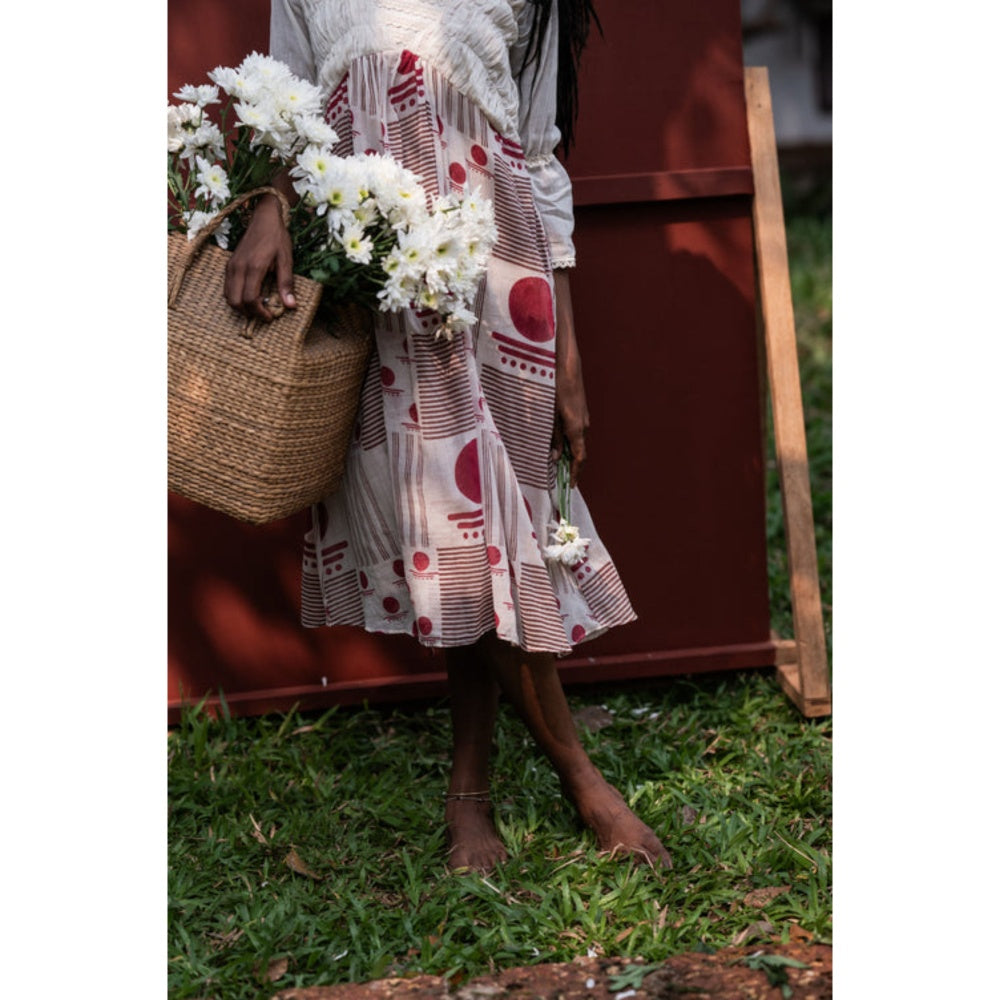 PRATHAA Beige Midi Dress- SNIGDHA