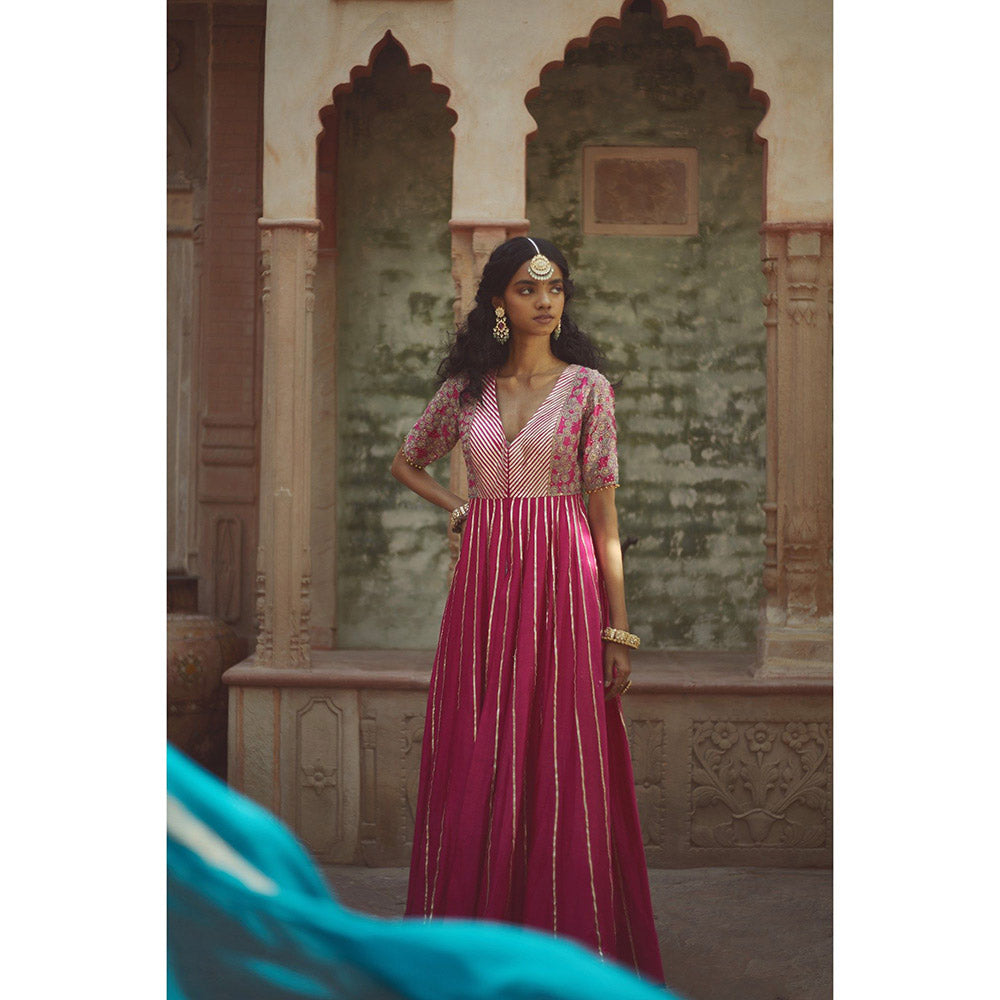 PRATIBHA SULTANIA Pink Embroidered Anarkali Kurta with Pant & Dupatta (Set of 3)