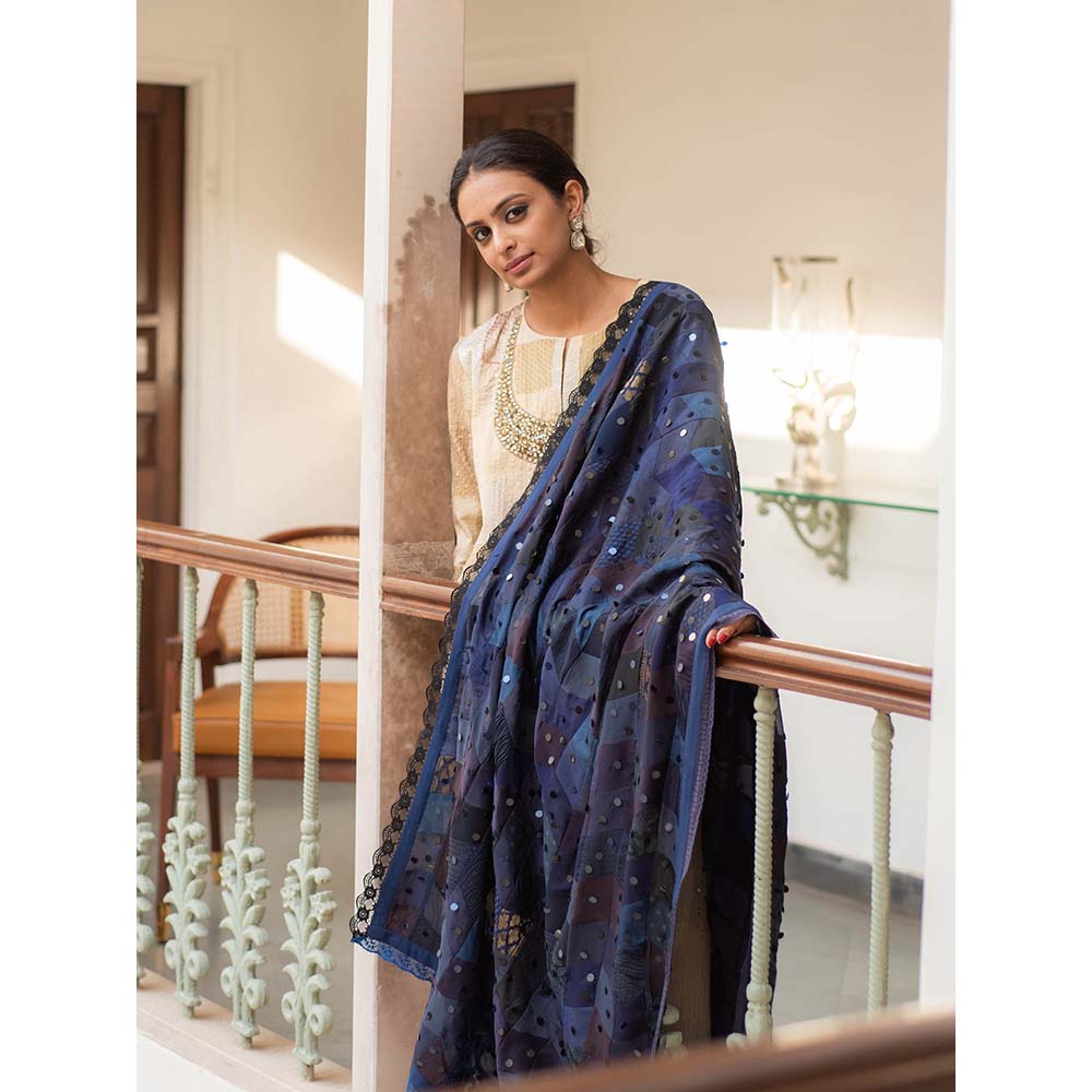 PRIYANKA RAAJIV Iola - Navy Blue Upcycled Patchwork Dupatta