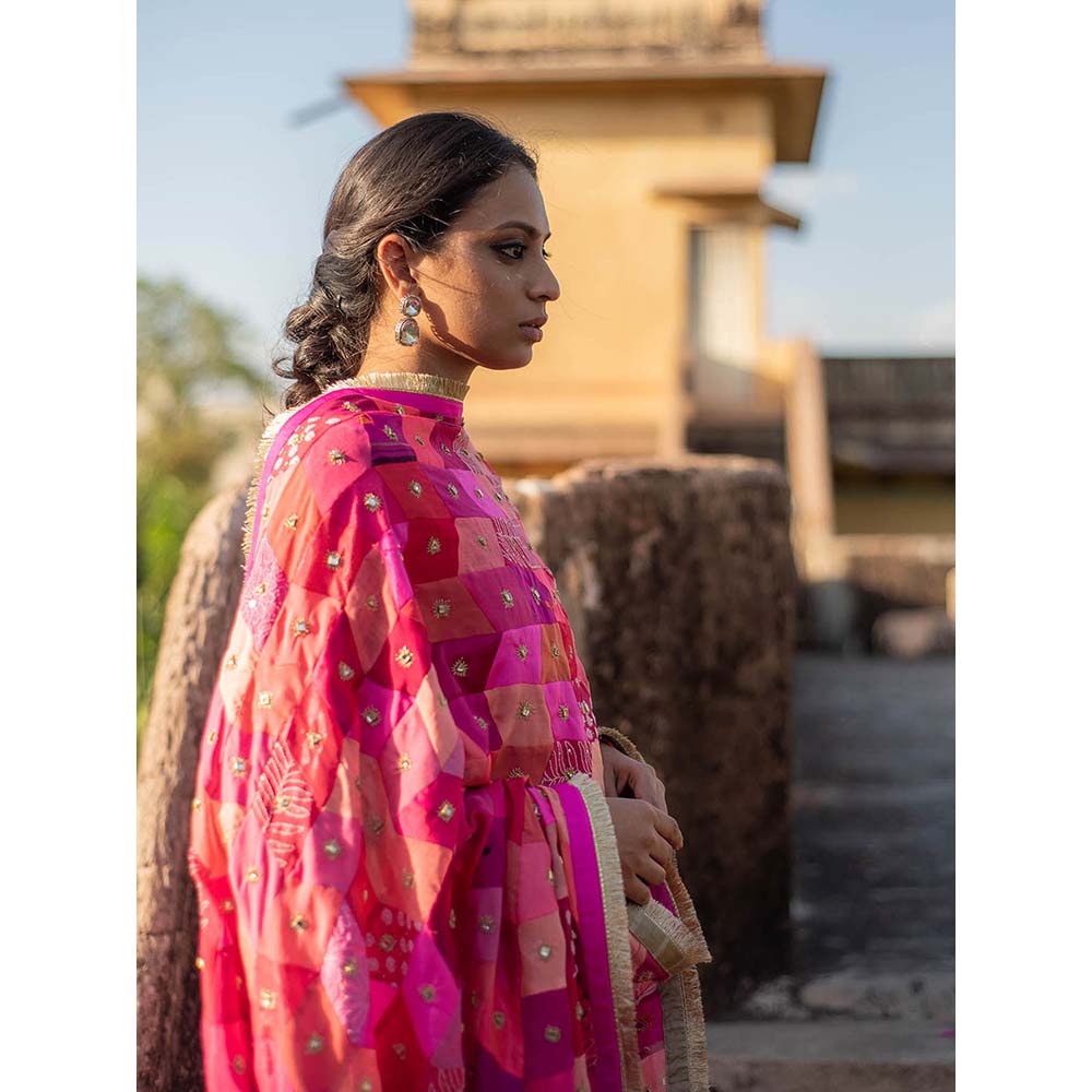 PRIYANKA RAAJIV Zera - Indian Pink Upcycled Patchwork Dupatta