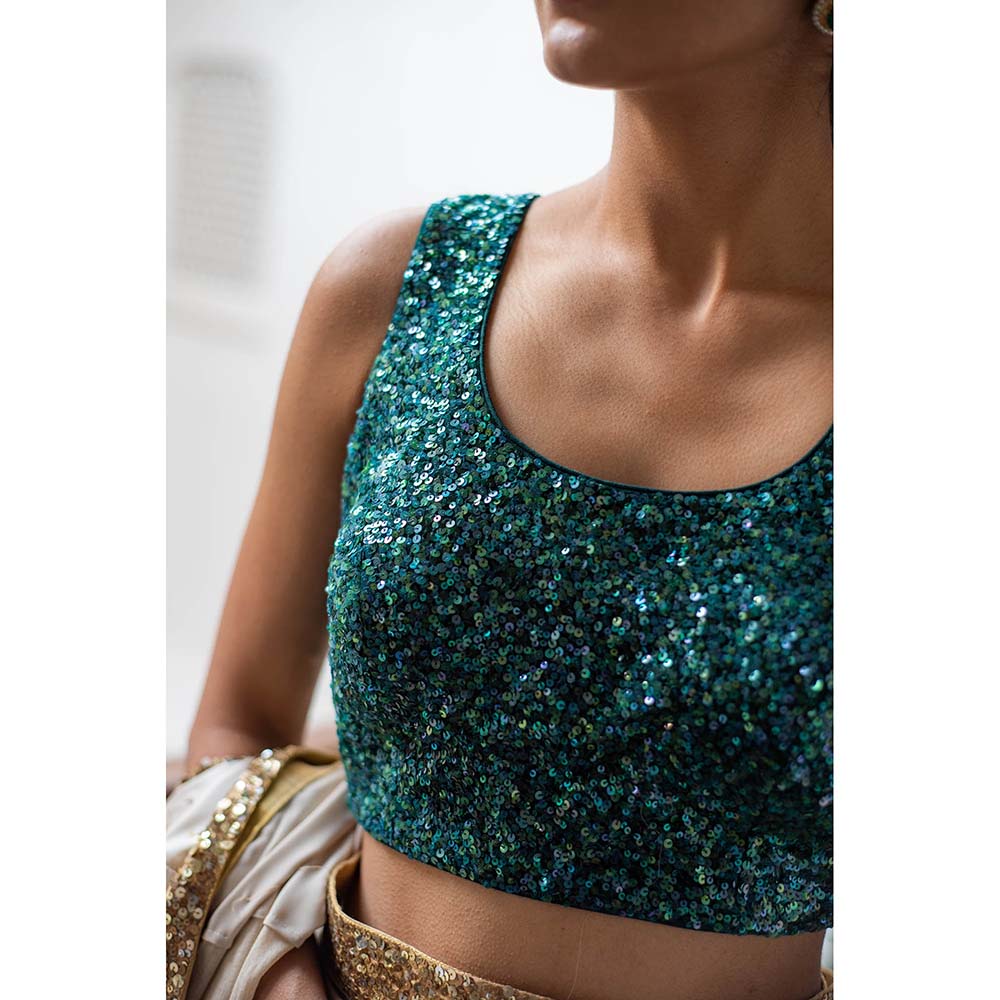 PRIYANKA RAAJIV Niamh - Teal Green Handembroidered Blouse