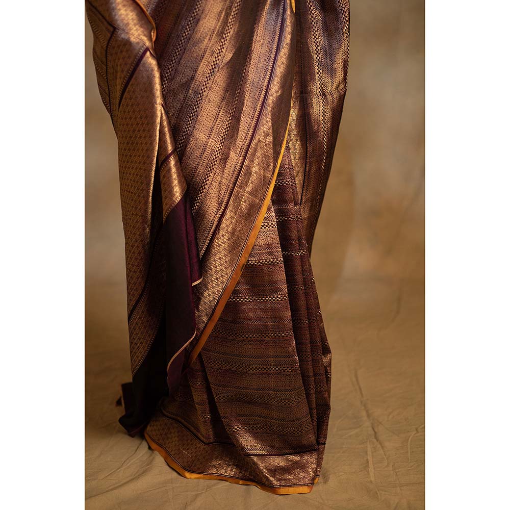 PRIYANKA RAAJIV Chhath Purple Silk Banarasi Sari Saree with Unstitched Blouse