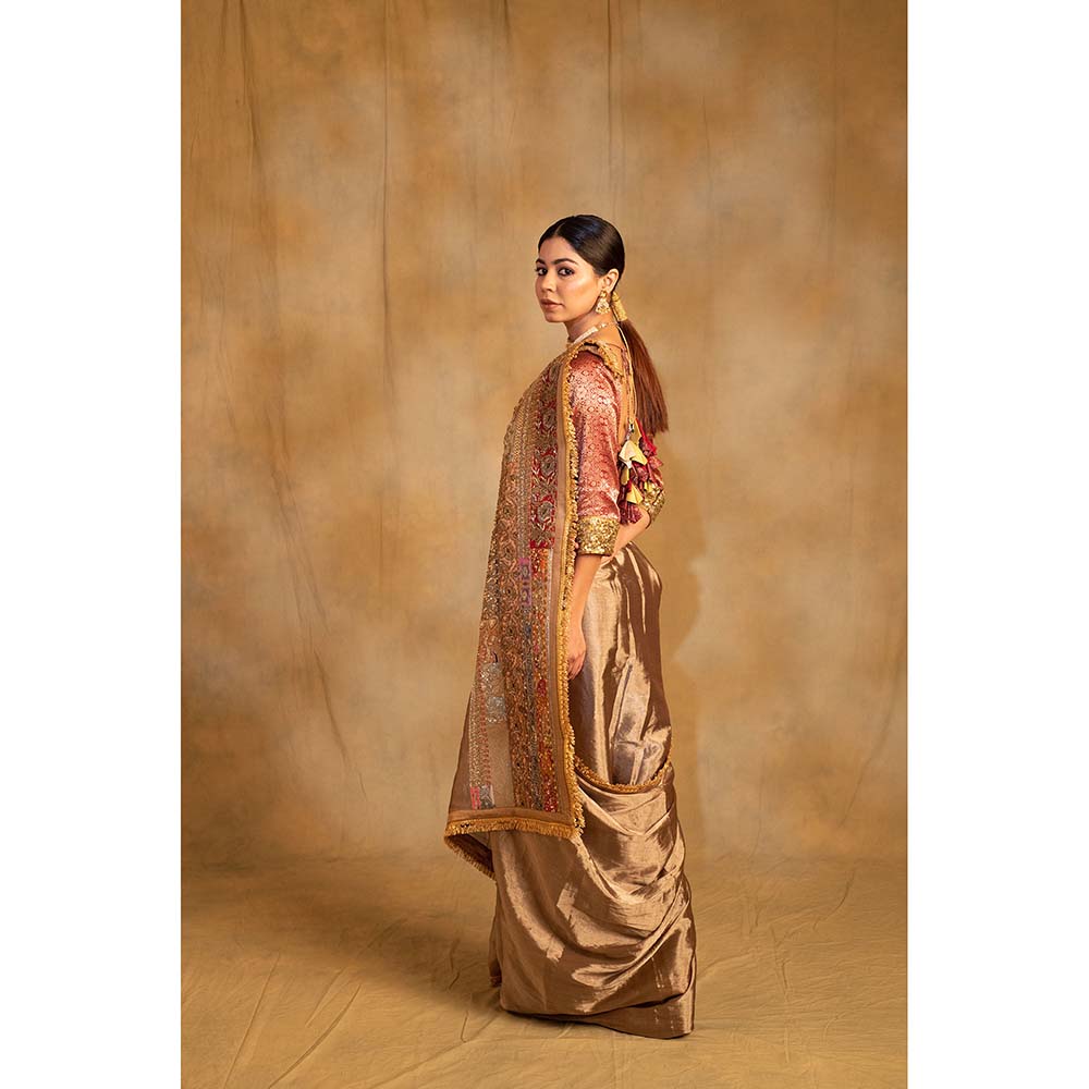 PRIYANKA RAAJIV Saptami Silver Silk Tissue Chanderi Saree with Unstitched Blouse