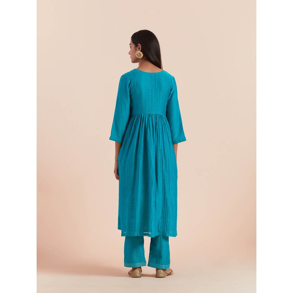 Priya Chaudhary Turquoise Anarkali Kurta with Pant (Set of 2)