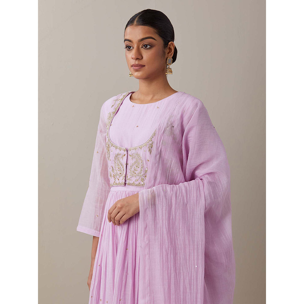 Priya Chaudhary Light Pink Kurtas Mauve Jacket Kurta with Pant and Dupatta (Set of 4)