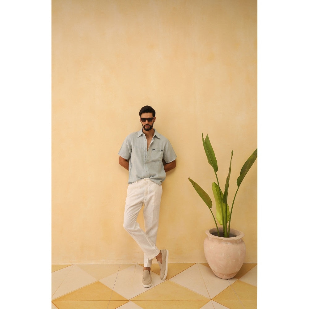 PRIMAL GRAY Ice Blue Organic Linen Oversize 2 Colour Shirt