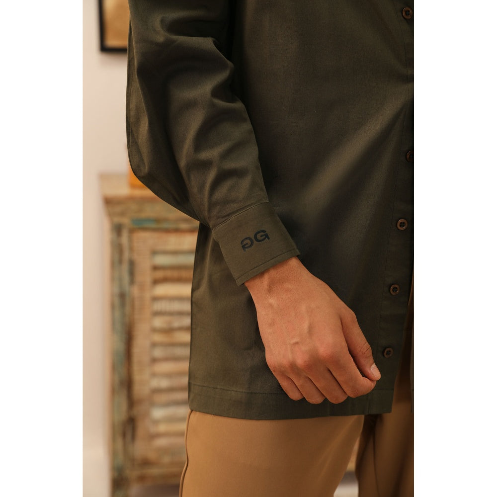PRIMAL GRAY Olive Organic Cotton Extra Long Shirt