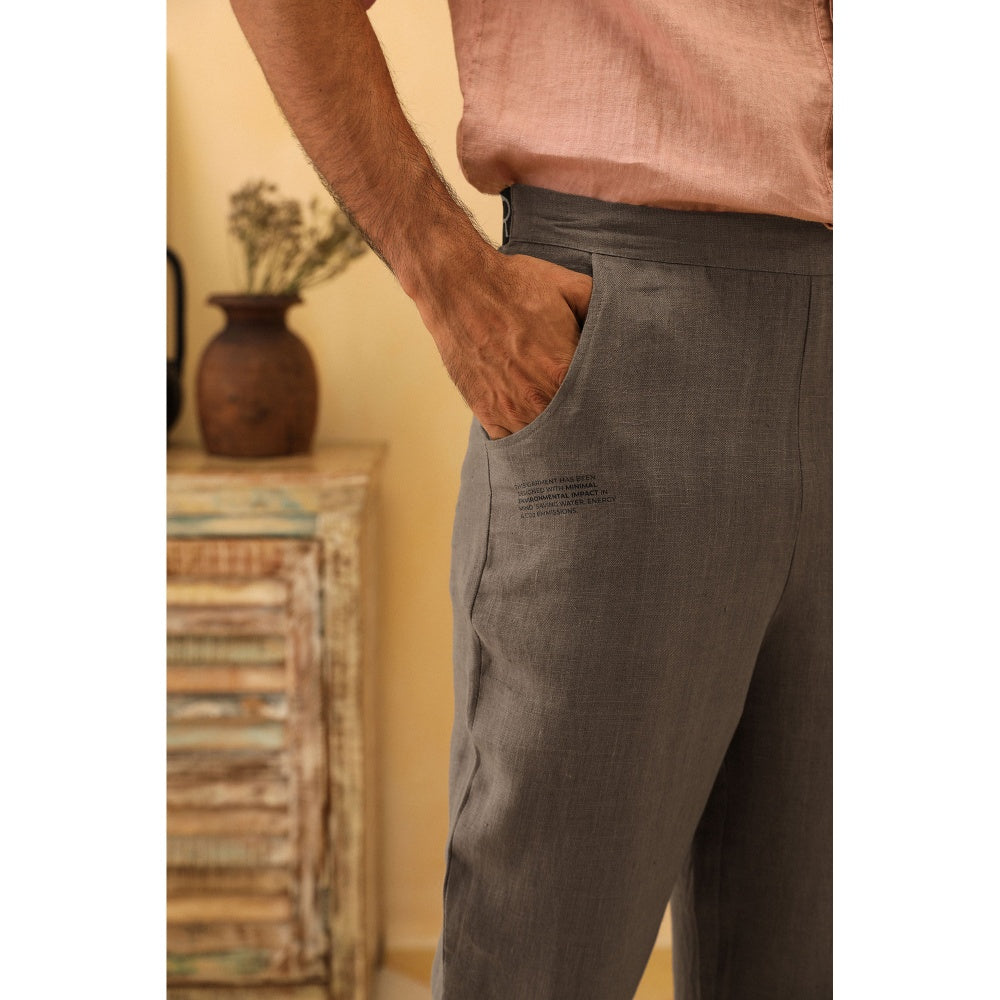 PRIMAL GRAY Taupe Linen Drop Crotch Trouser