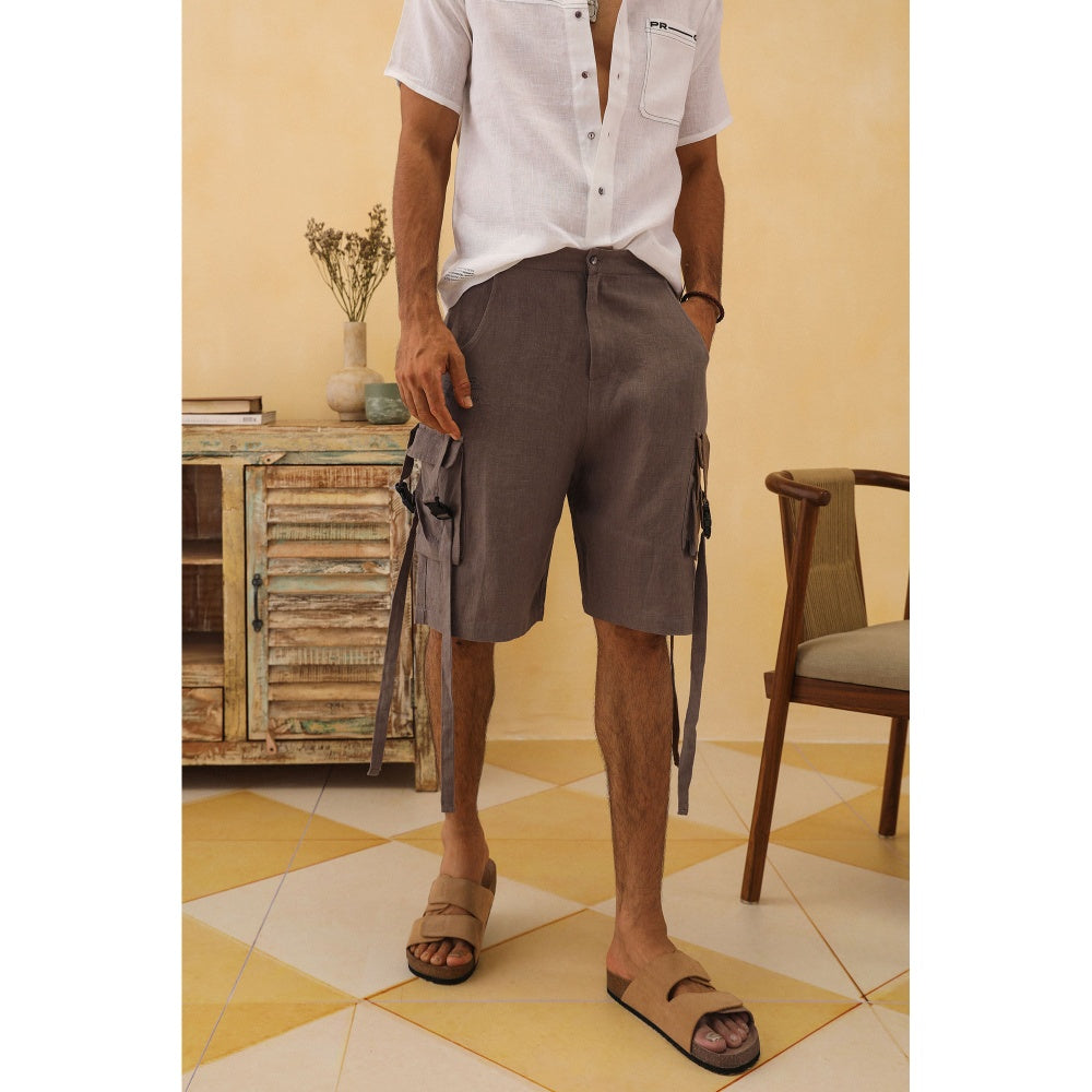 PRIMAL GRAY Taupe Linen Solid Plain Shorts