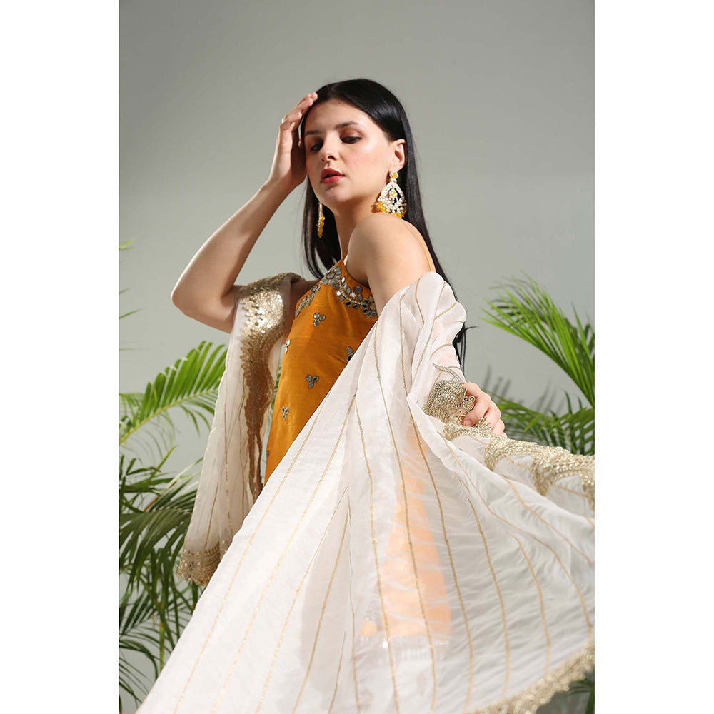 PRITI SAHNI DESIGNS Yellow Sharara with Kurti and Dupatta (Set of 3)