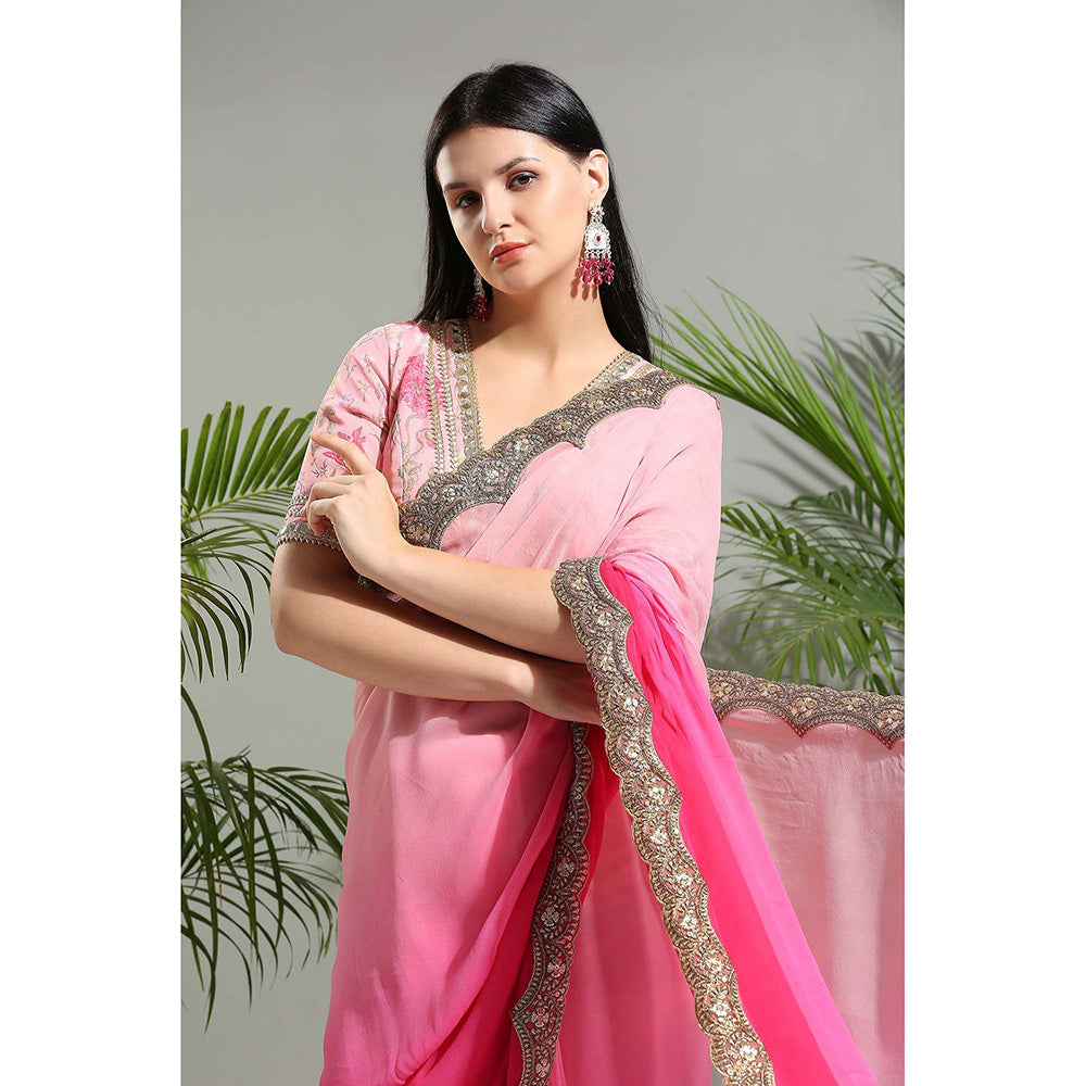 PRITI SAHNI DESIGNS Pink Shaded Saree with Stitched Blouse