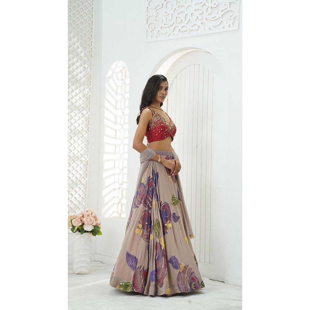 PRITI SAHNI DESIGNS Multicolor Embroidered Blouse with Lehenga & Dupatta