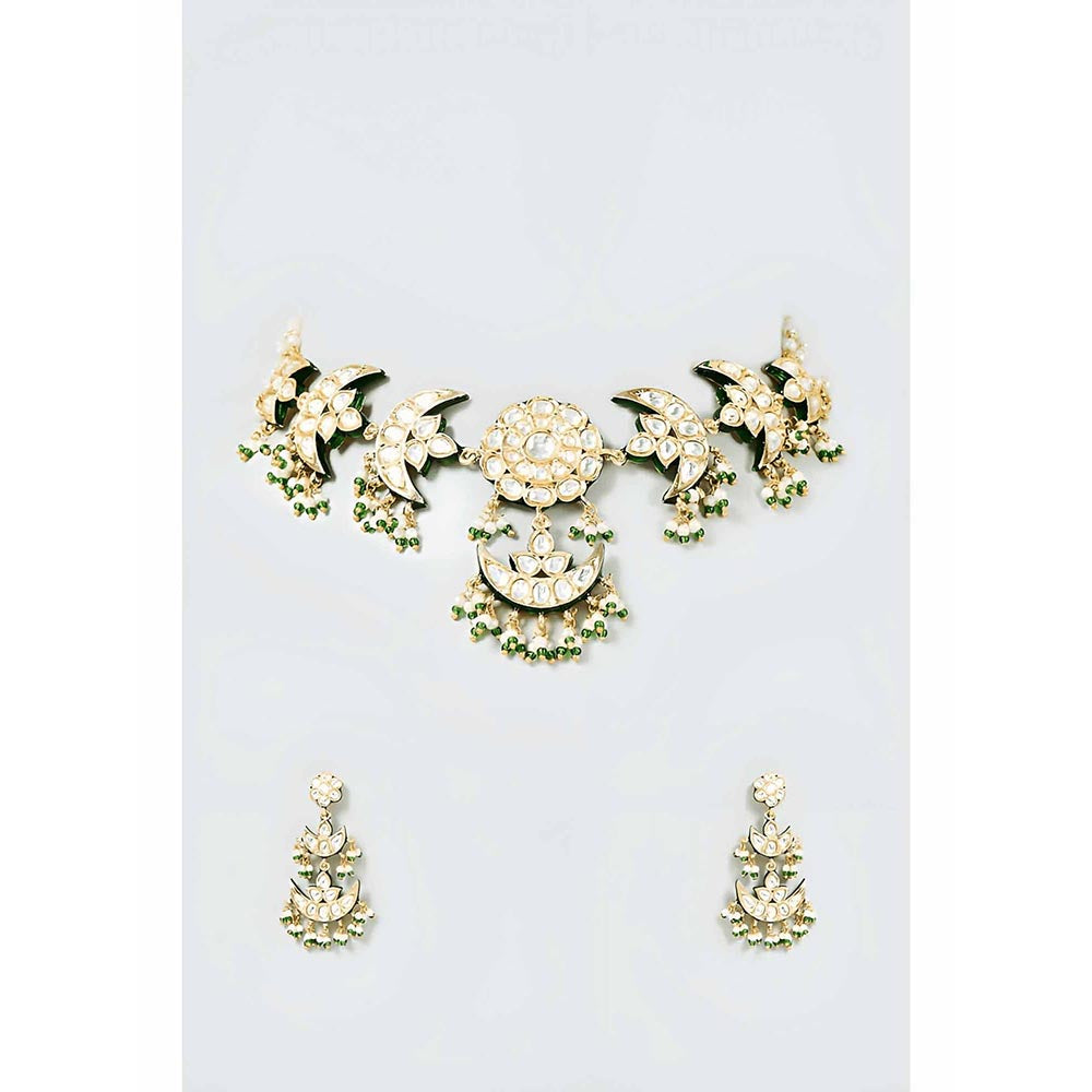 PRIHAN LUXURY White & Green Chand Jewellery Set