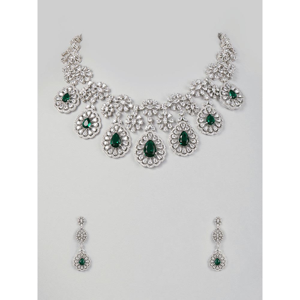 PRIHAN LUXURY White & Green Glory Jewellery Set