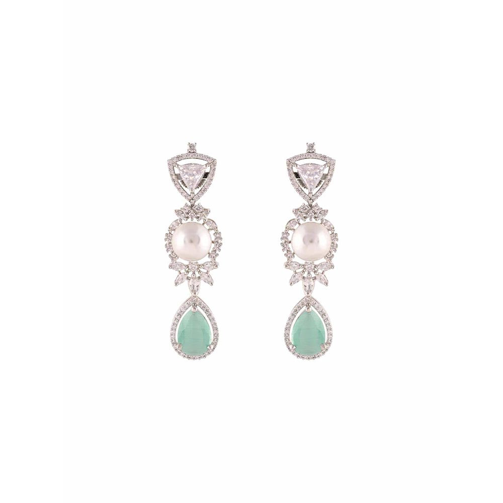 PRIHAN LUXURY White & Green Pearls Jewellery Set