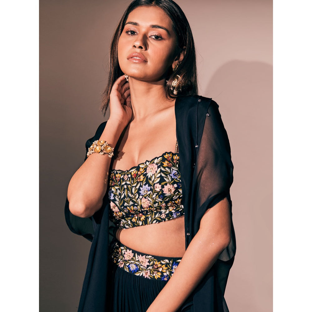 Pritika Vora Mid Night Blue Coat with Embroidered Blouse & Lehenga (Set of 3)