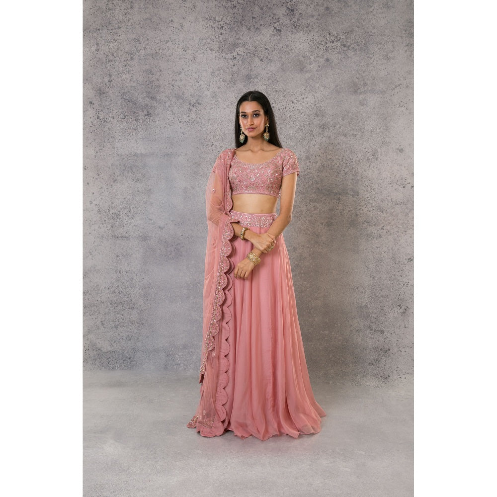 Pritika Vora Onion Pink Lehenga with Scallop Dupatta & Blouse (Set of 3)