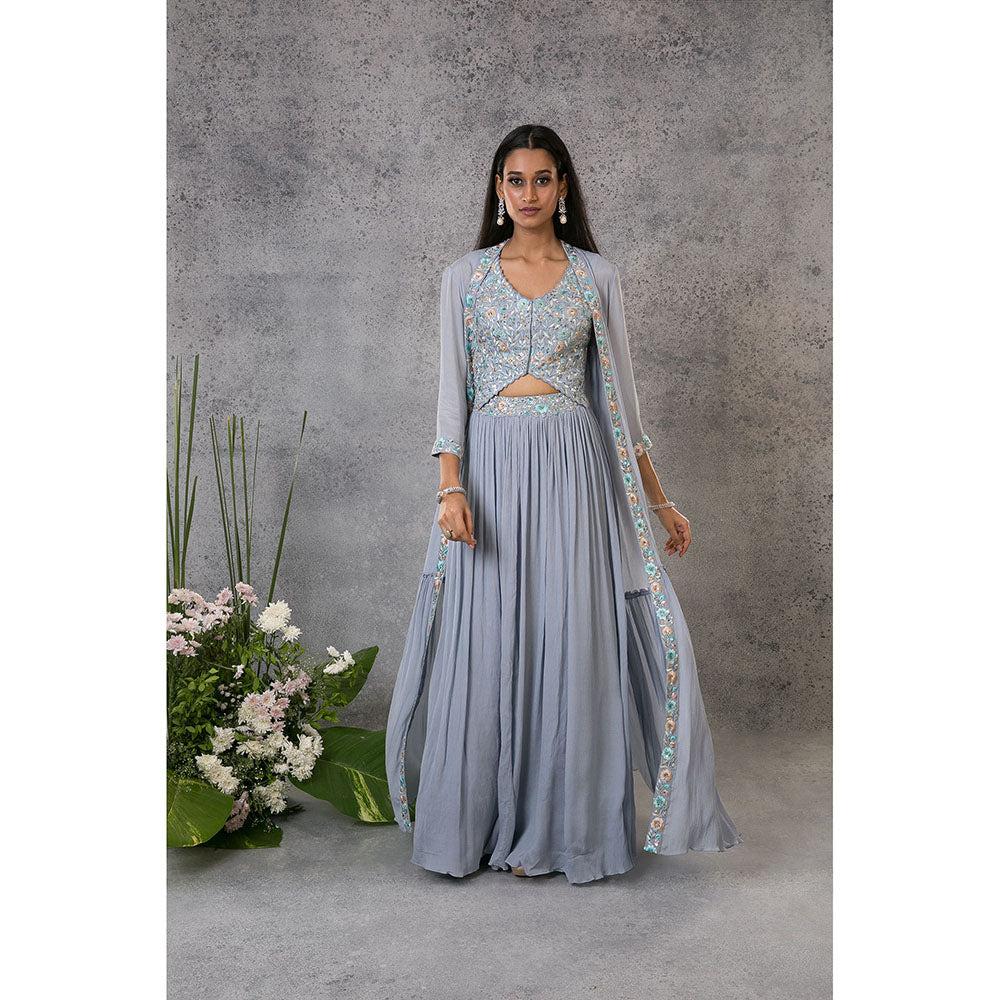 Pritika Vora Powder Blue Waistcoat with Lehenga & Blouse (Set of 3)