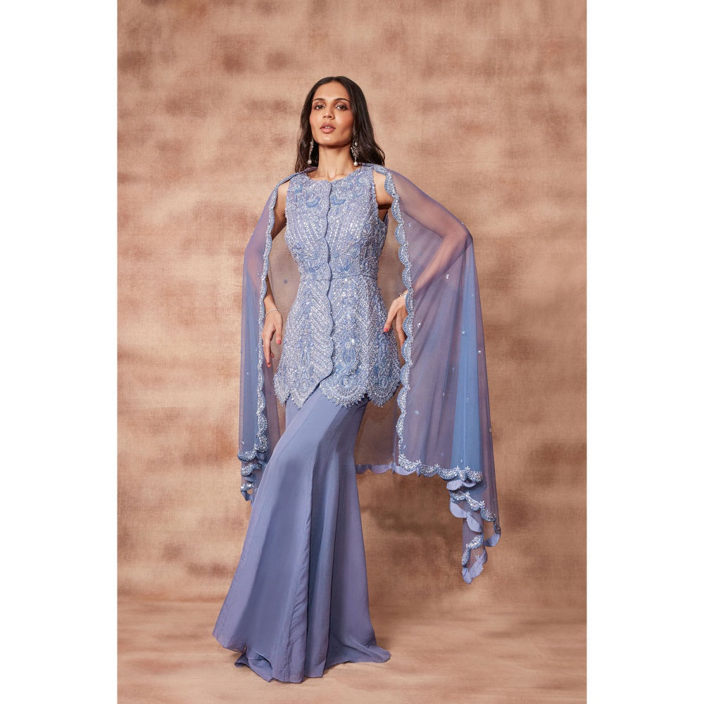 Pritika Vora Periwinkle Hand Embroidered Palazzo with Jacket & Dupatta (Set of 3)