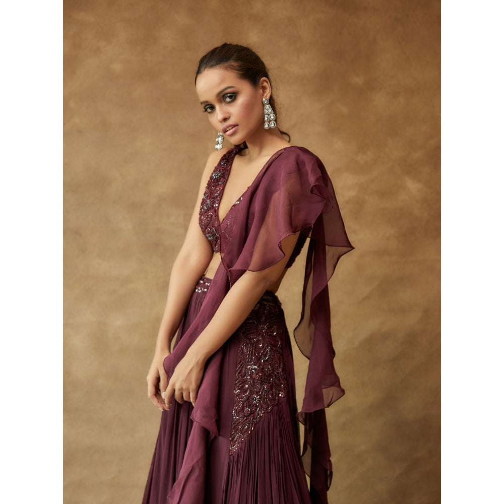 Pritika Vora Burgundy Lehenga with Hand Embroidered with Blouse & Dupatta (Set of 3)