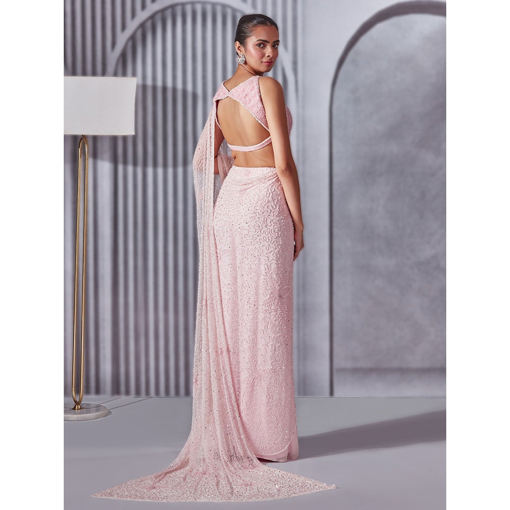Pritika Vora Pastel Pink Pre Draped Saree with Blouse with Stitched
