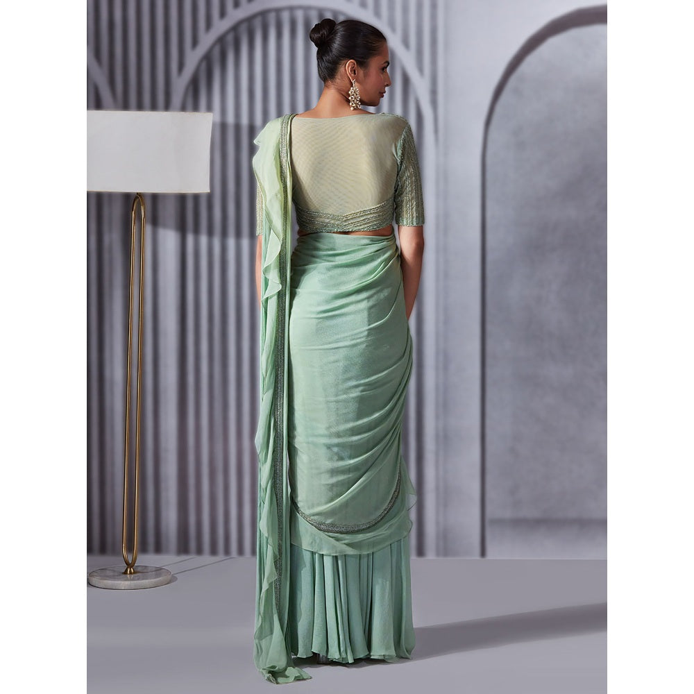 Pritika Vora Pistachio Pre Draped Ruffle Saree with Stitched