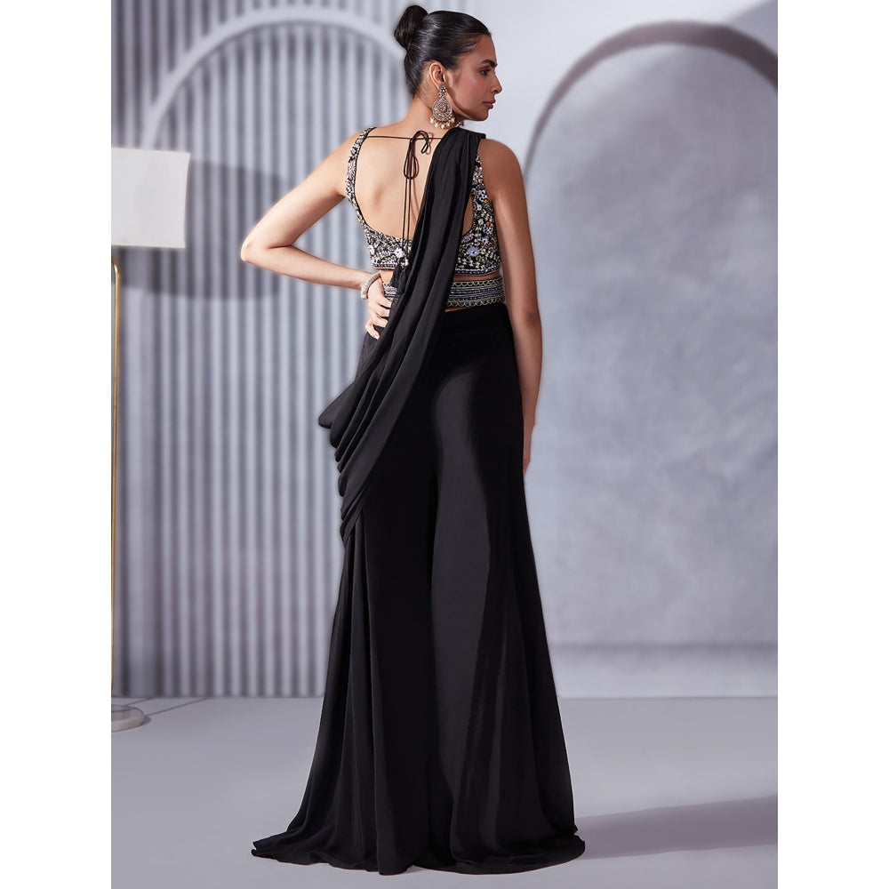 Pritika Vora Black Palazzo Draped Saree with Belt