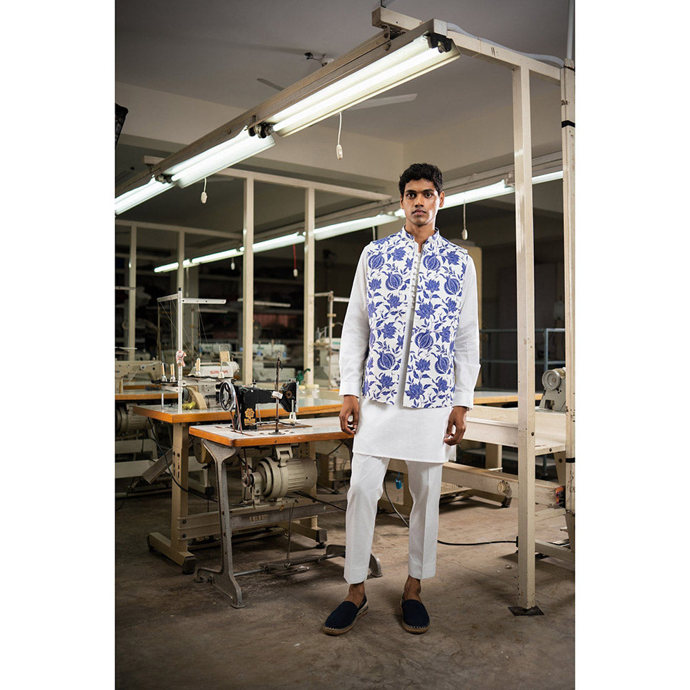 Project Bandi White Anar Open Nehru Jacket with Kurta and Pyjama (Set of 3)