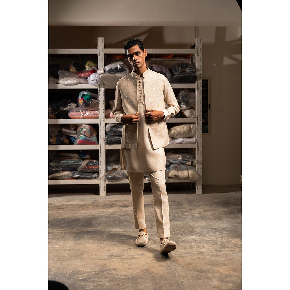Project Bandi Beige Ruh Open Nehru Jacket with Kurta and Pyjama (Set of 3)