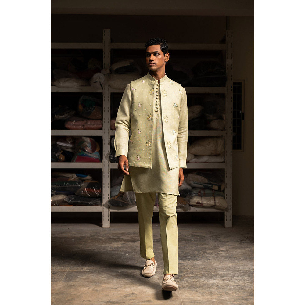 Project Bandi Green Raag Open Nehru Jacket with Kurta and Pyjama (Set of 3)