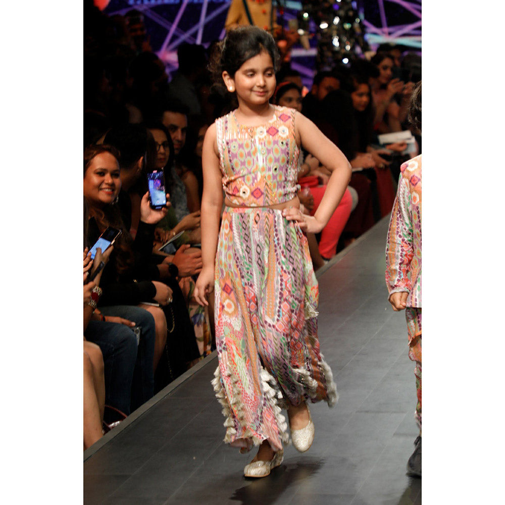 PS Kids by Payal Singhal African Printed Crepe Embroidered Sharara (Set of 2)