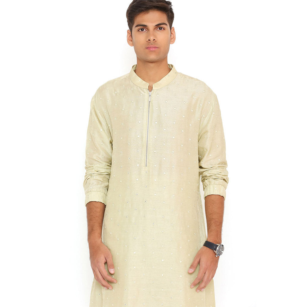 PS Men by Payal Singhal Mint Abla Silk Bomber Kurta with Jogger Pant (Set of 2)