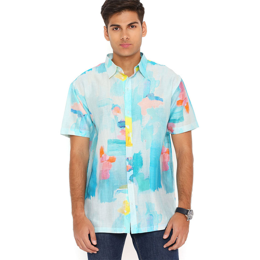 PS Men by Payal Singhal Painterly Print Silkmul Shirt