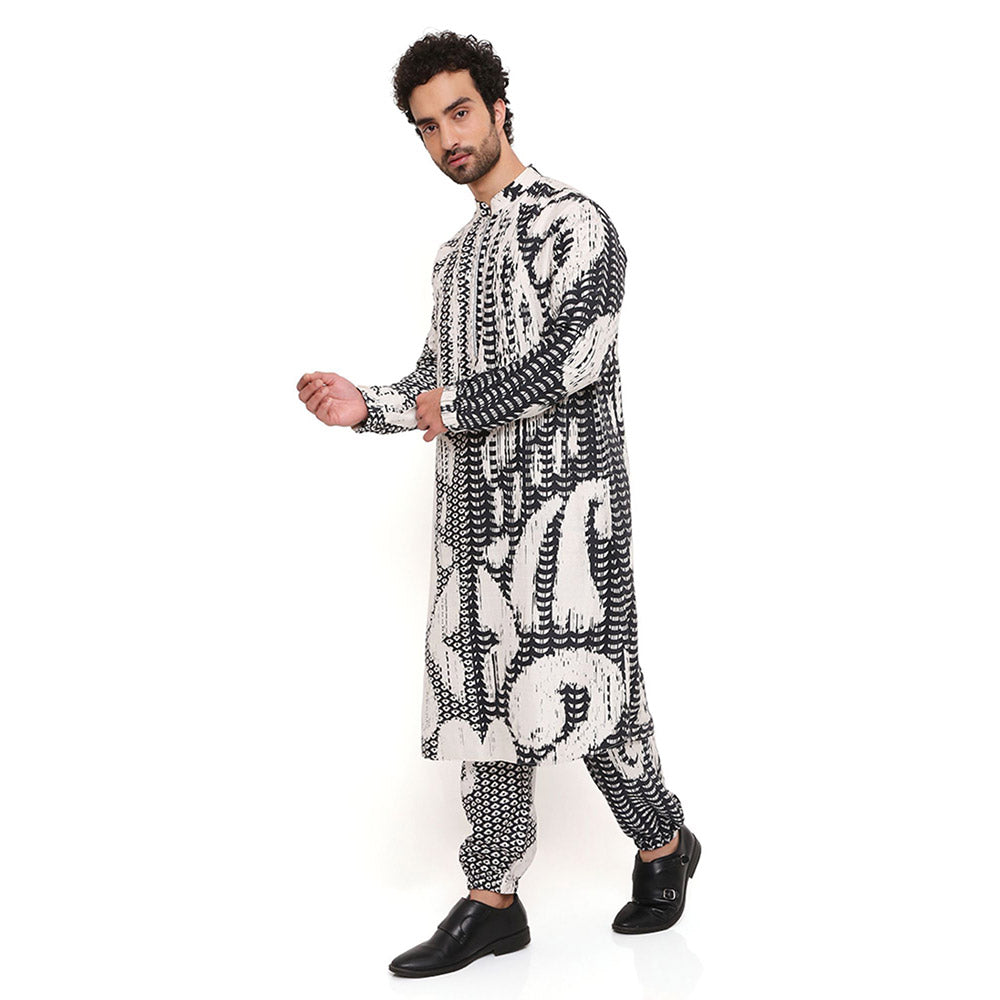 PS Men by Payal Singhal Multi Uzbec Print Dupion Silk Kurta With Salwar Pant (Set of 2)