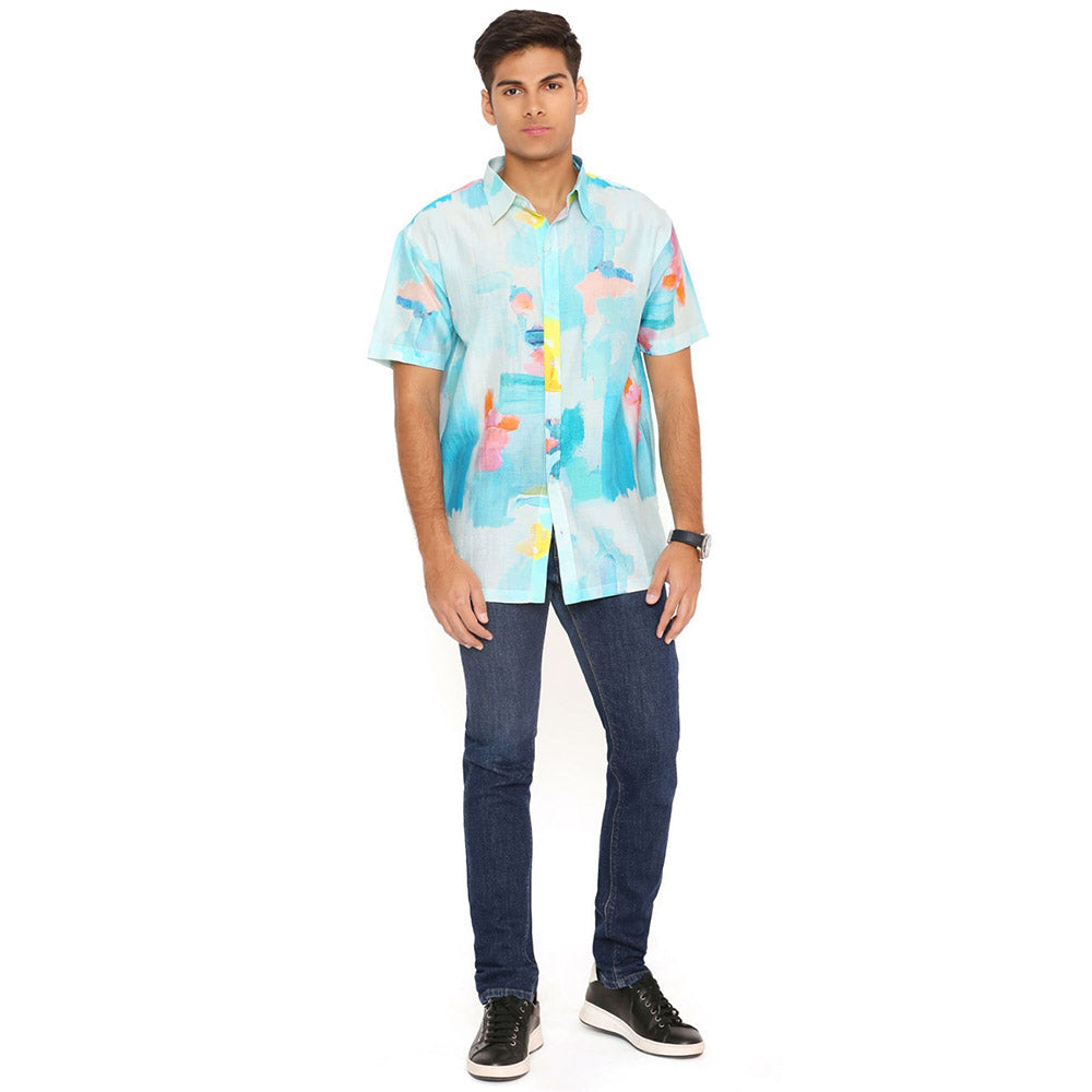 PS Men by Payal Singhal Painterly Print Silkmul Shirt