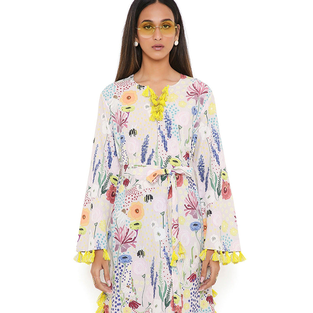 PS Pret by Payal Singhal Stone Bee Print Art Crepe Long Beyza Kaftan (Set of 2)