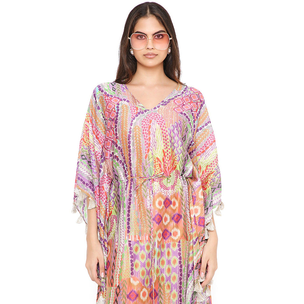 PS Pret by Payal Singhal Multi-Color African Print Silkmul Kaftan with Tassels