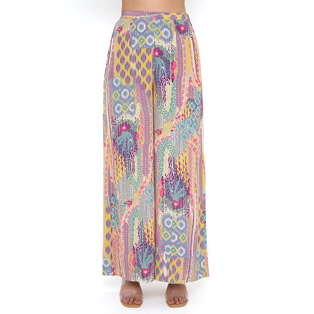 PS Pret by Payal Singhal Lime African Print Crepe One Shoulder Top with Palazzo (Set of 2)