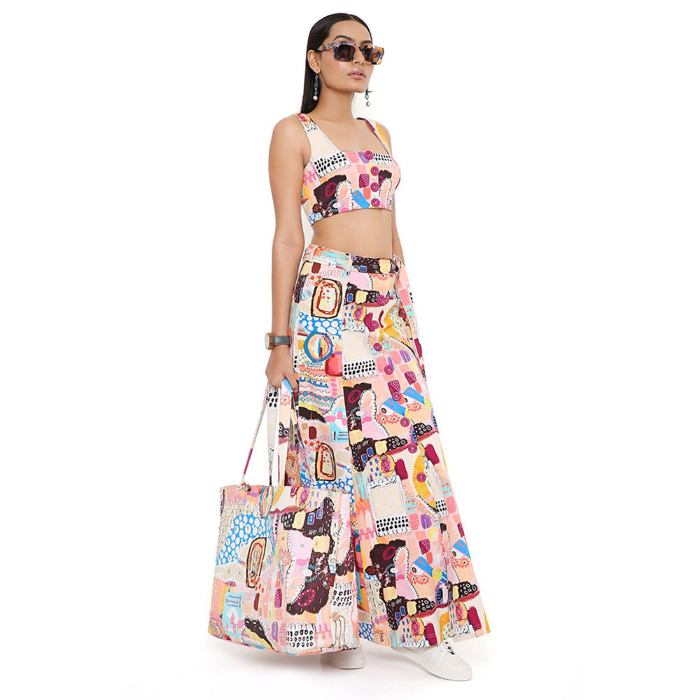 PS Pret by Payal Singhal Trance Print Denim Top and Skirt with a Belt (Set of 3)