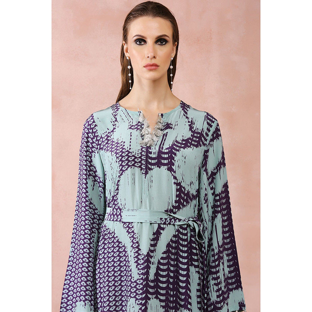 PS Pret by Payal Singhal Aqua & Purple Uzbek Print Maxi Dress with Belt (Set of 2)