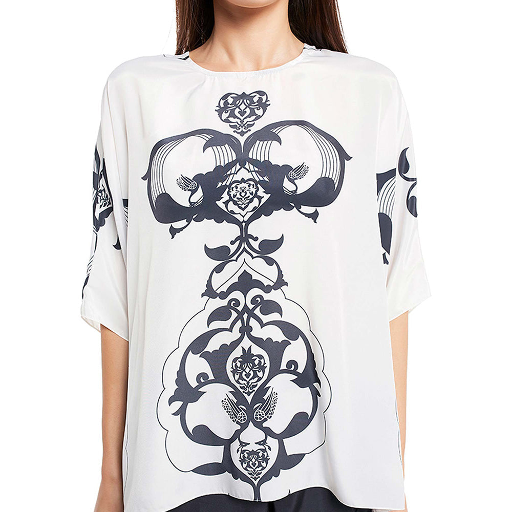 PS Pret by Payal Singhal Crepe White Printed Top With Dhoti Pant (Set of 2)