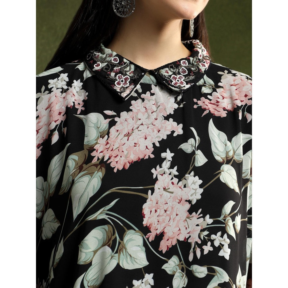 QAIYNAT Multi-Colour Georgette Floral Printed Shirt Dress