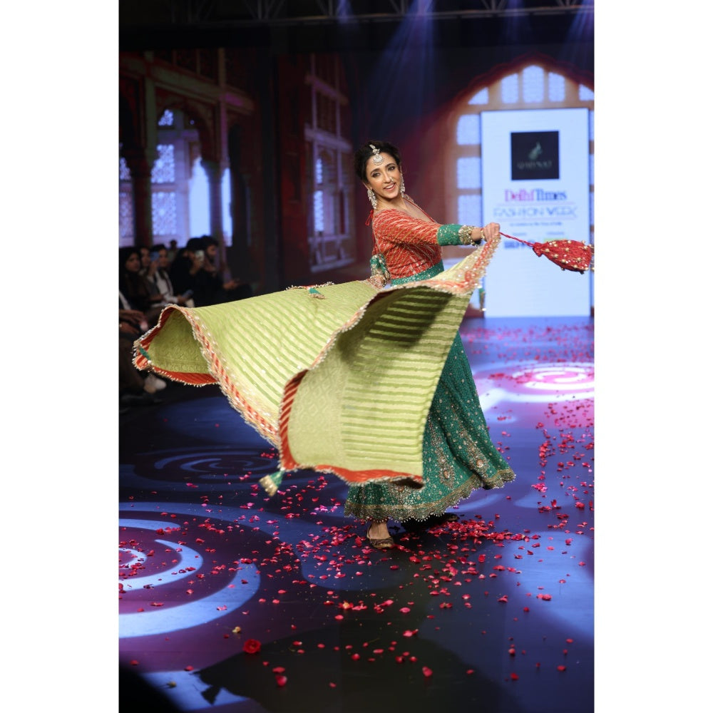 QAIYNAT Ghungroo Multicolour Hand Embroidered Anarkali with Dupatta