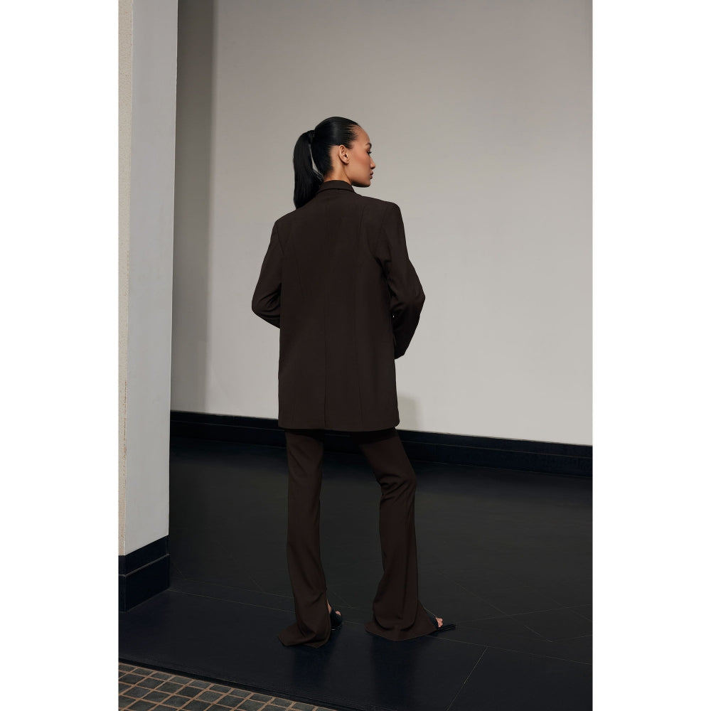 Qua Brown Minimalist Double Breasted Blazer