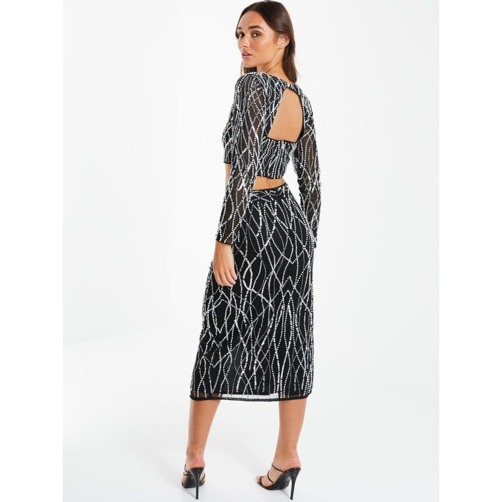 Quiz Clothing Black Embellished Mesh Midi Skirt