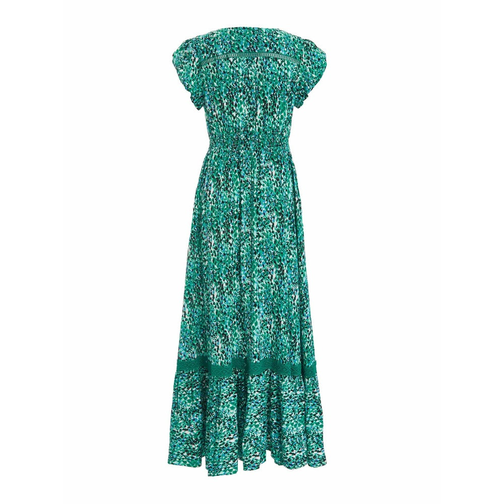 Quiz Clothing Green Printed Crochet Trim Maxi Dress