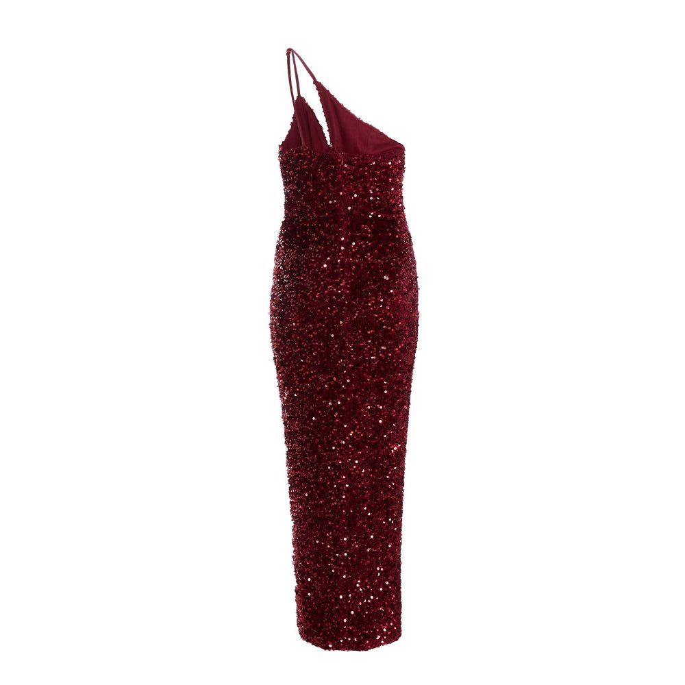 Quiz Clothing Berry One Shoulder Cut Out Sequin Maxi Dress