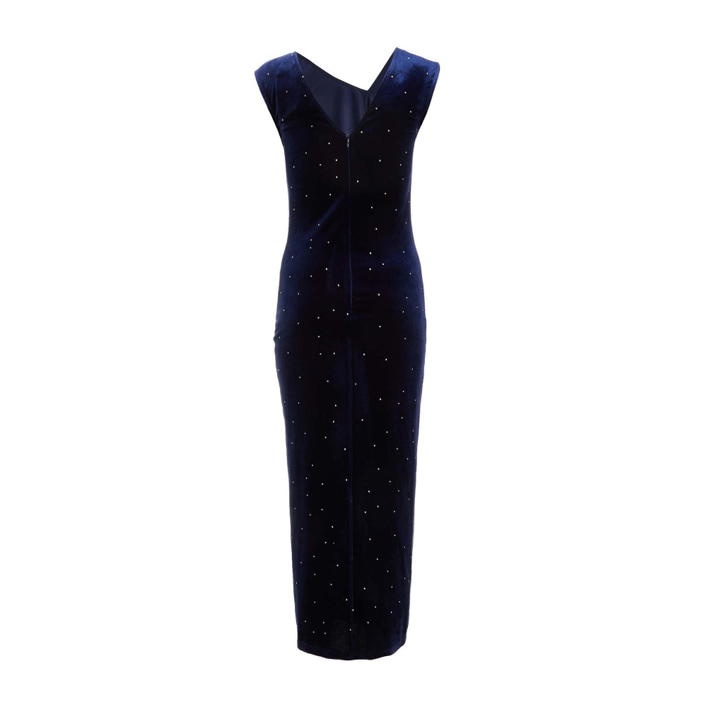Quiz Clothing Navy Studded Velvet Short Sleeve Midi Dress